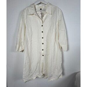 Avenue Womens Button-Down Tunic Shirt Dress 30/32 White Linen Blend Casual New